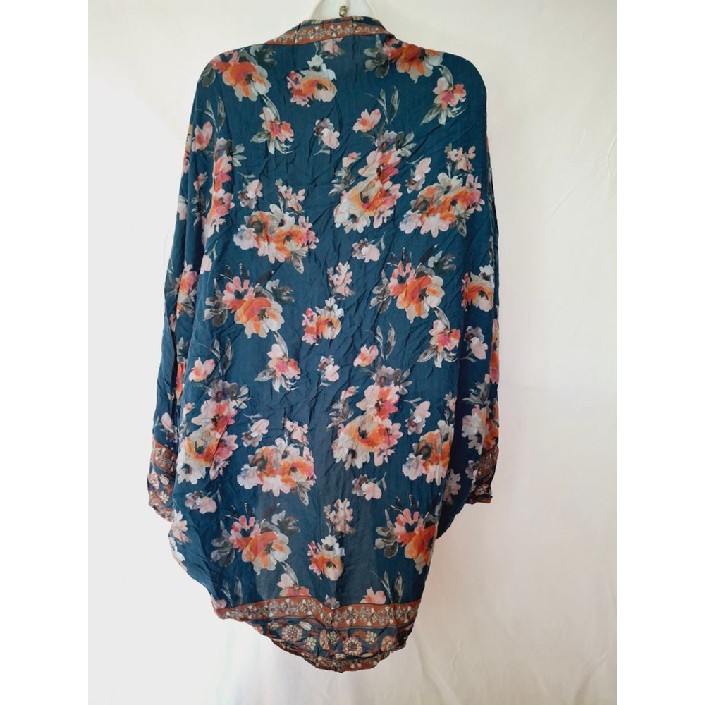 Feathers by Tolani Floral Print Size S womens Blue Orange kimono wrap shrug - Picture 3 of 7